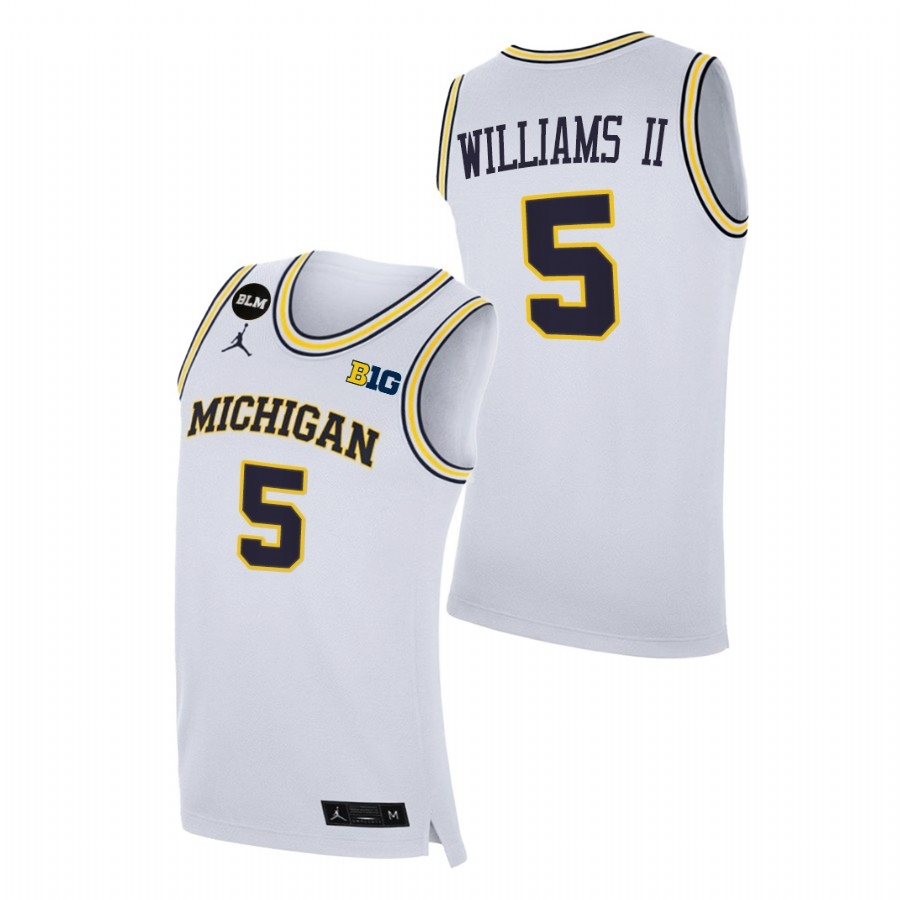 Michigan Wolverines Men's NCAA Terrance Williams II #5 White BLM College Basketball Jersey WXI4149MD